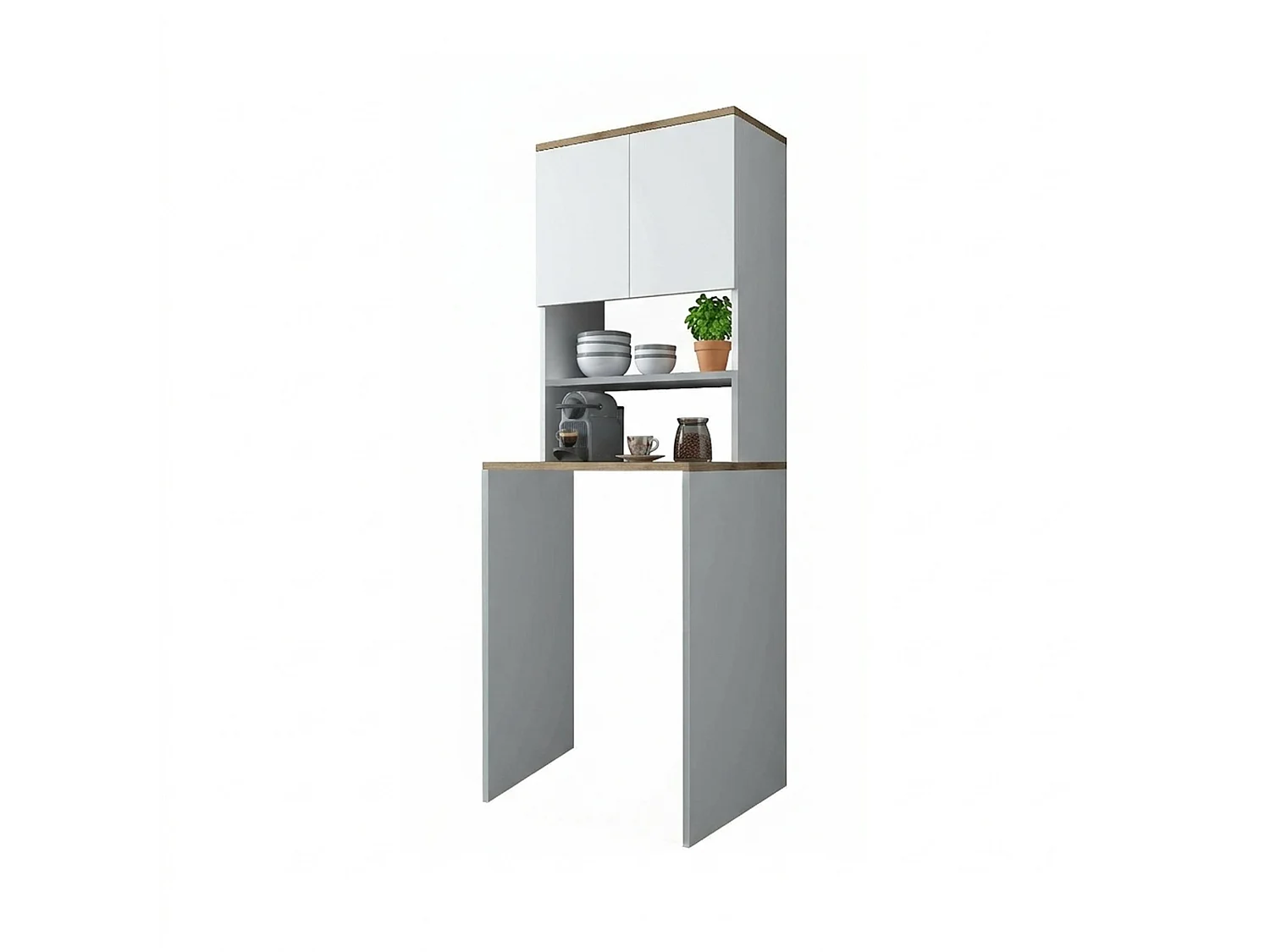 Dgarofal multifunctionele kledingkast 2 deuren, multifunctionele kast, schoenenrekkast, schoenenkast, 65x60h184 cm, wit en walnoot