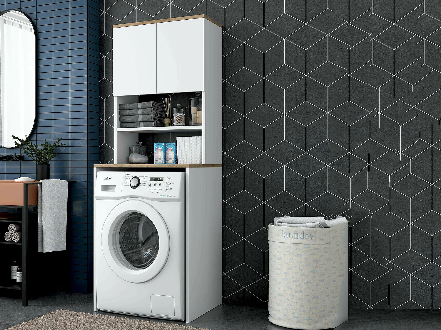Armoire polyvalente à 2 portes Dgarofal, Meubles multifonctionnels, Casier à chaussures, Support à chaussures pour armoire, 65x60h184 cm, Blanc et Noyer