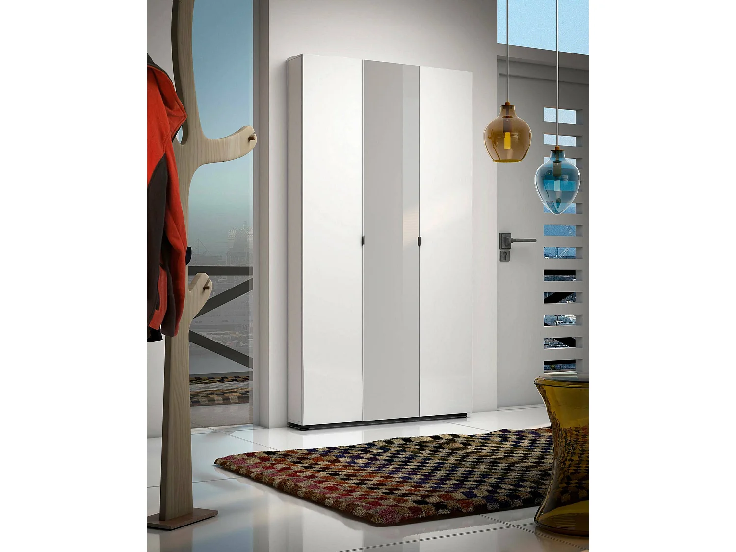 Grande armoire polyvalente Dfoscarin, Meubles multifonctionnels, Casier à chaussures, Support à chaussures pour armoire, Made in Italy, 11x19h200 cm, Blanc brillant