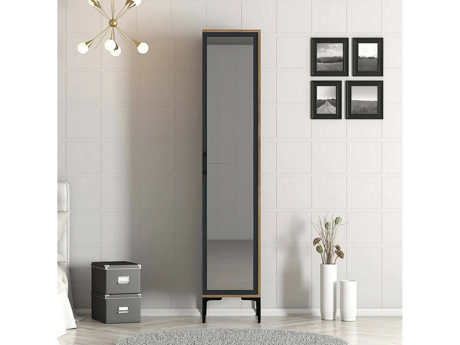 Dmora - Armadio multiuso 1 anta Asfodelo, 40x201h48 cm, Noce e Antracite