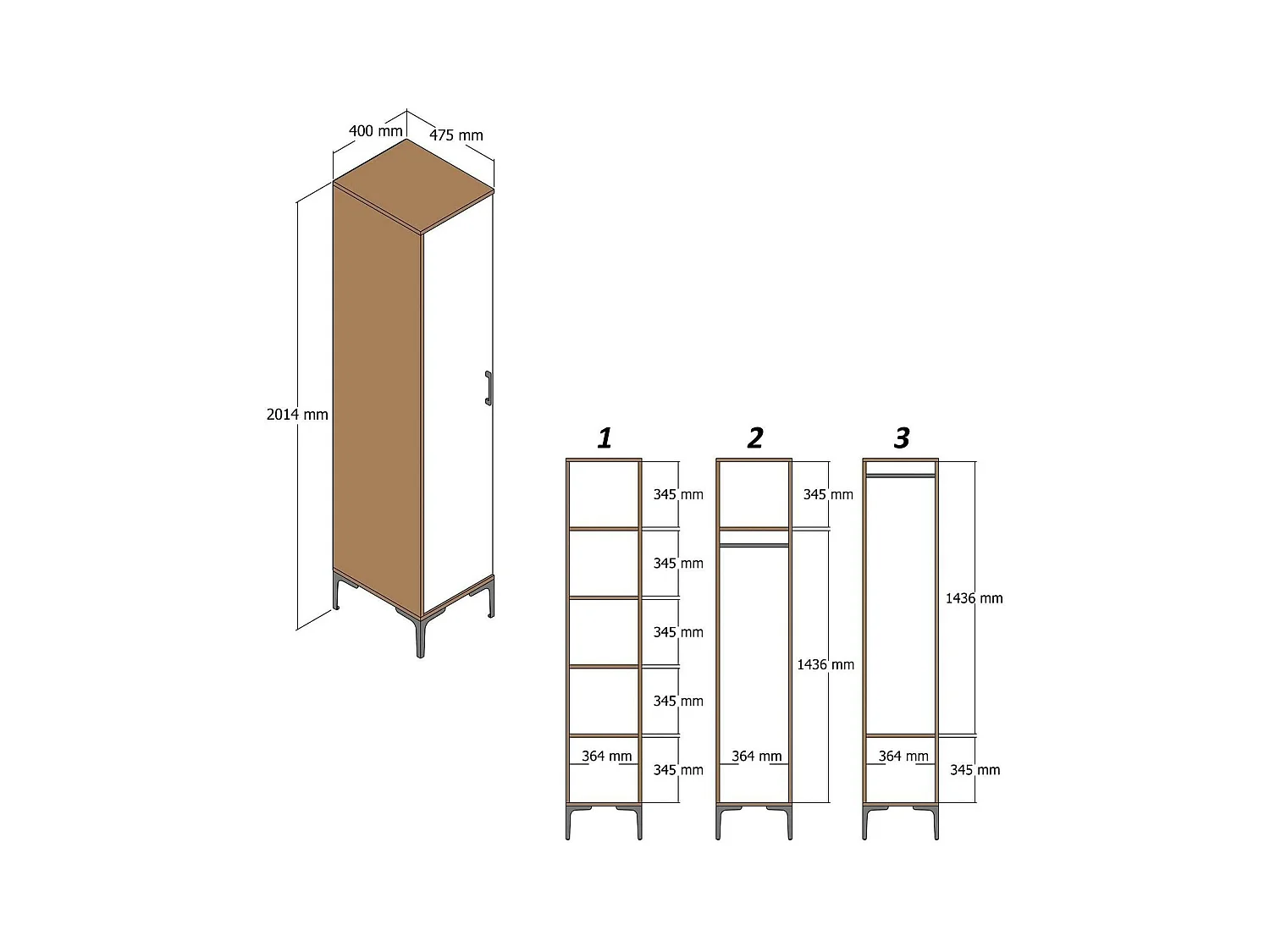 Armoire polyvalente 1 porte Dabadi, Meubles multifonctionnels, Casier à chaussures, Support à chaussures pour armoire, 40x201h48 cm, Noyer et Anthracite