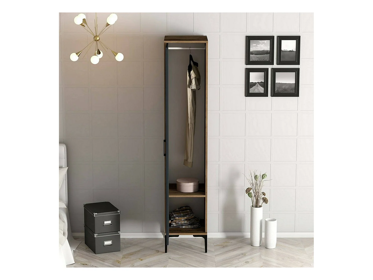 Armoire polyvalente 1 porte Dabadi, Meubles multifonctionnels, Casier à chaussures, Support à chaussures pour armoire, 40x201h48 cm, Noyer et Anthracite