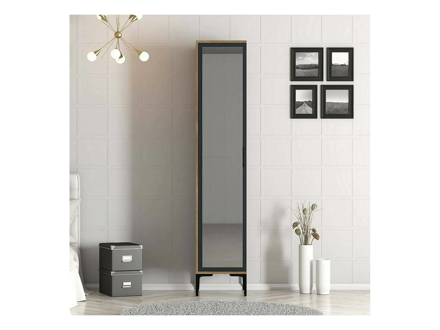 Armoire polyvalente 1 porte Dabadi, Meubles multifonctionnels, Casier à chaussures, Support à chaussures pour armoire, 40x201h48 cm, Noyer et Anthracite