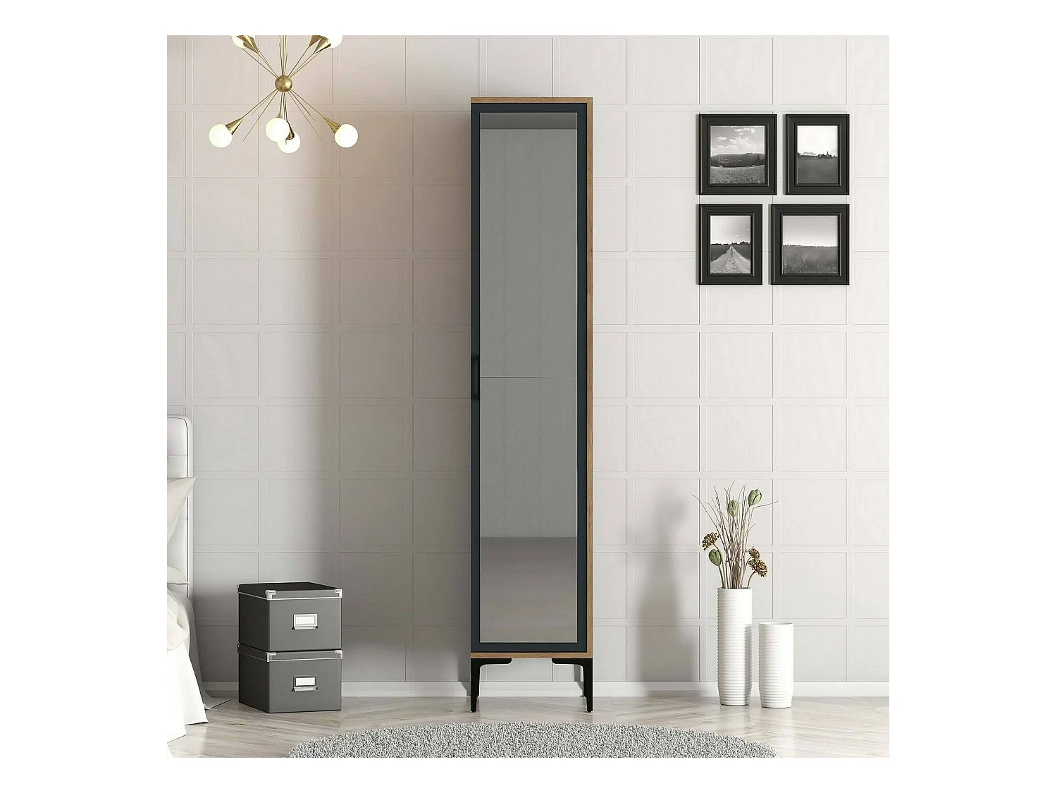 Armoire polyvalente 1 porte Dabadi, Meubles multifonctionnels, Casier à chaussures, Support à chaussures pour armoire, 40x201h48 cm, Noyer et Anthracite