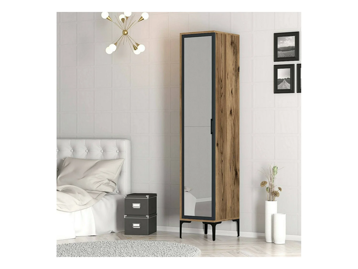 Armoire polyvalente 1 porte Dabadi, Meubles multifonctionnels, Casier à chaussures, Support à chaussures pour armoire, 40x201h48 cm, Noyer et Anthracite