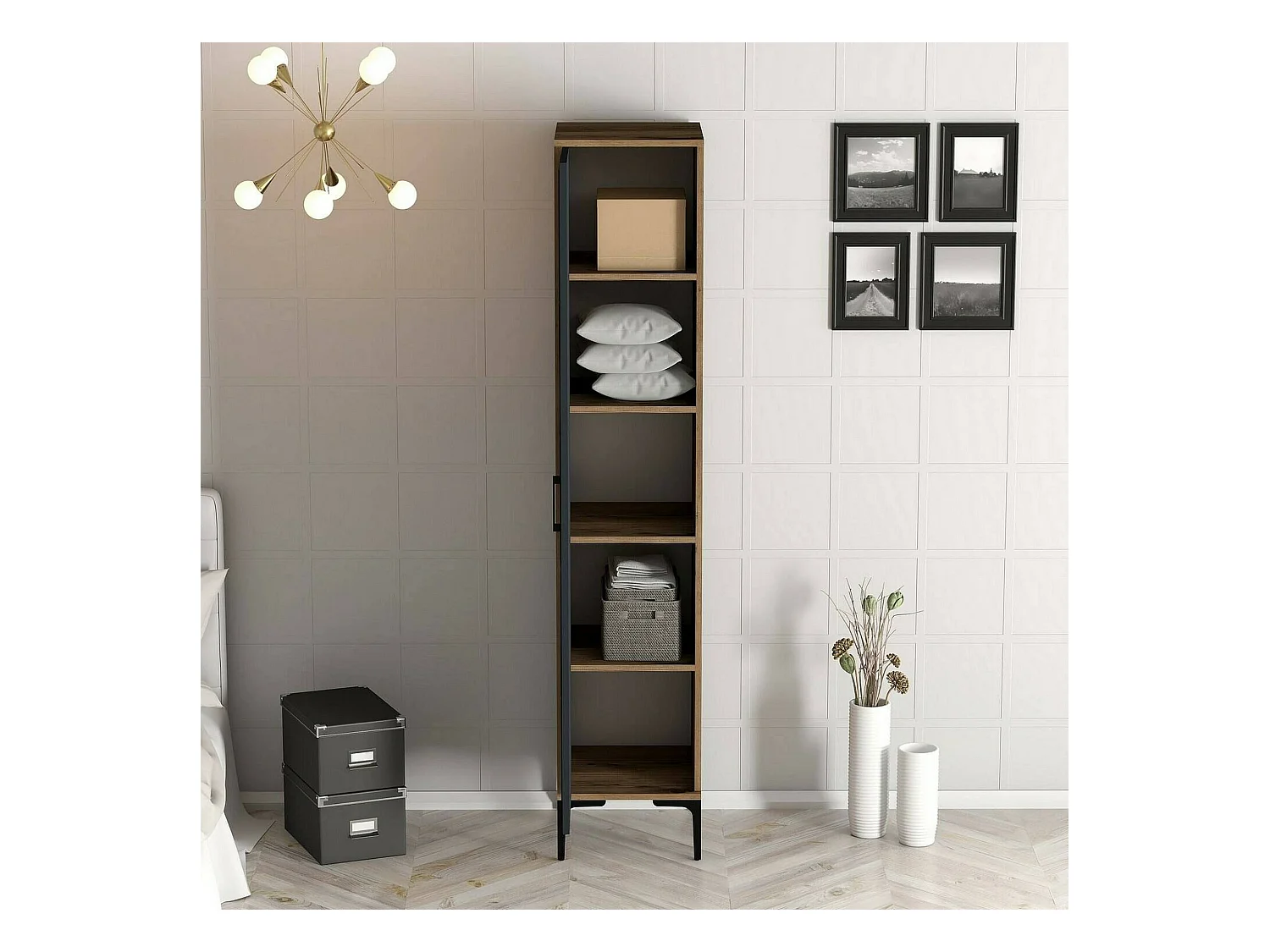 Armoire polyvalente 1 porte Dabadi, Meubles multifonctionnels, Casier à chaussures, Support à chaussures pour armoire, 40x201h48 cm, Noyer et Anthracite