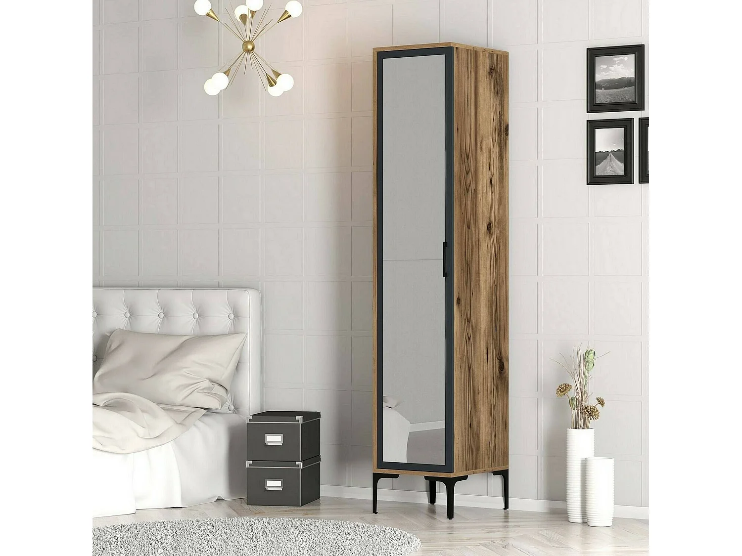 Armoire polyvalente 1 porte Dabadi, Meubles multifonctionnels, Casier à chaussures, Support à chaussures pour armoire, 40x201h48 cm, Noyer et Anthracite