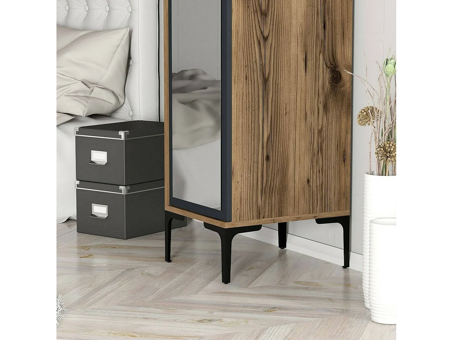 Armario multiusos 1 puerta Dabadi, Muebles multifuncionales, Zapatero, Armario para zapatos, 40x201h48 cm, Nogal y Antracita