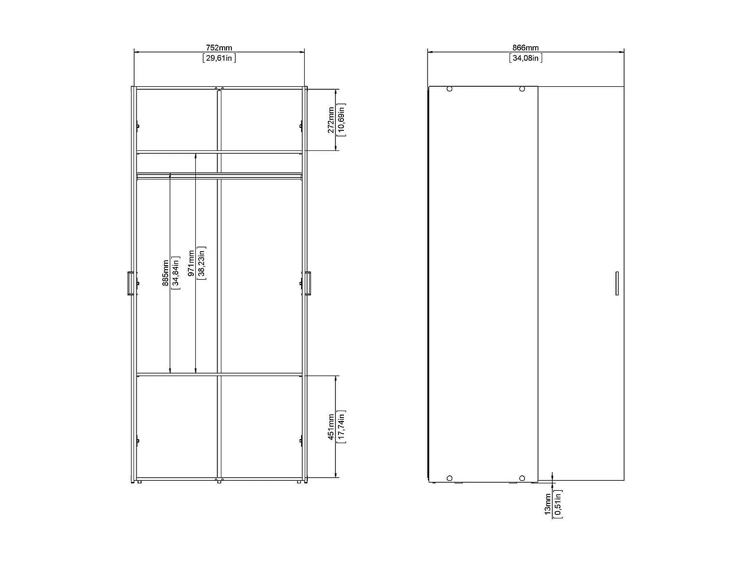 Garde-robe 2 portes Dscuffe, Meubles de chambre, Penderie de plain-pied, Placard à vêtements, 77x49 h175 cm, Blanc