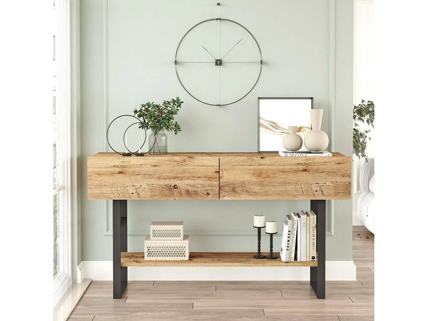 Kommode Dmarruocc, Wohnzimmerbuffet, Wohnzimmer-Sideboard, Moderne Küchen-Speisekammer, 139x43 h76 cm, Eiche