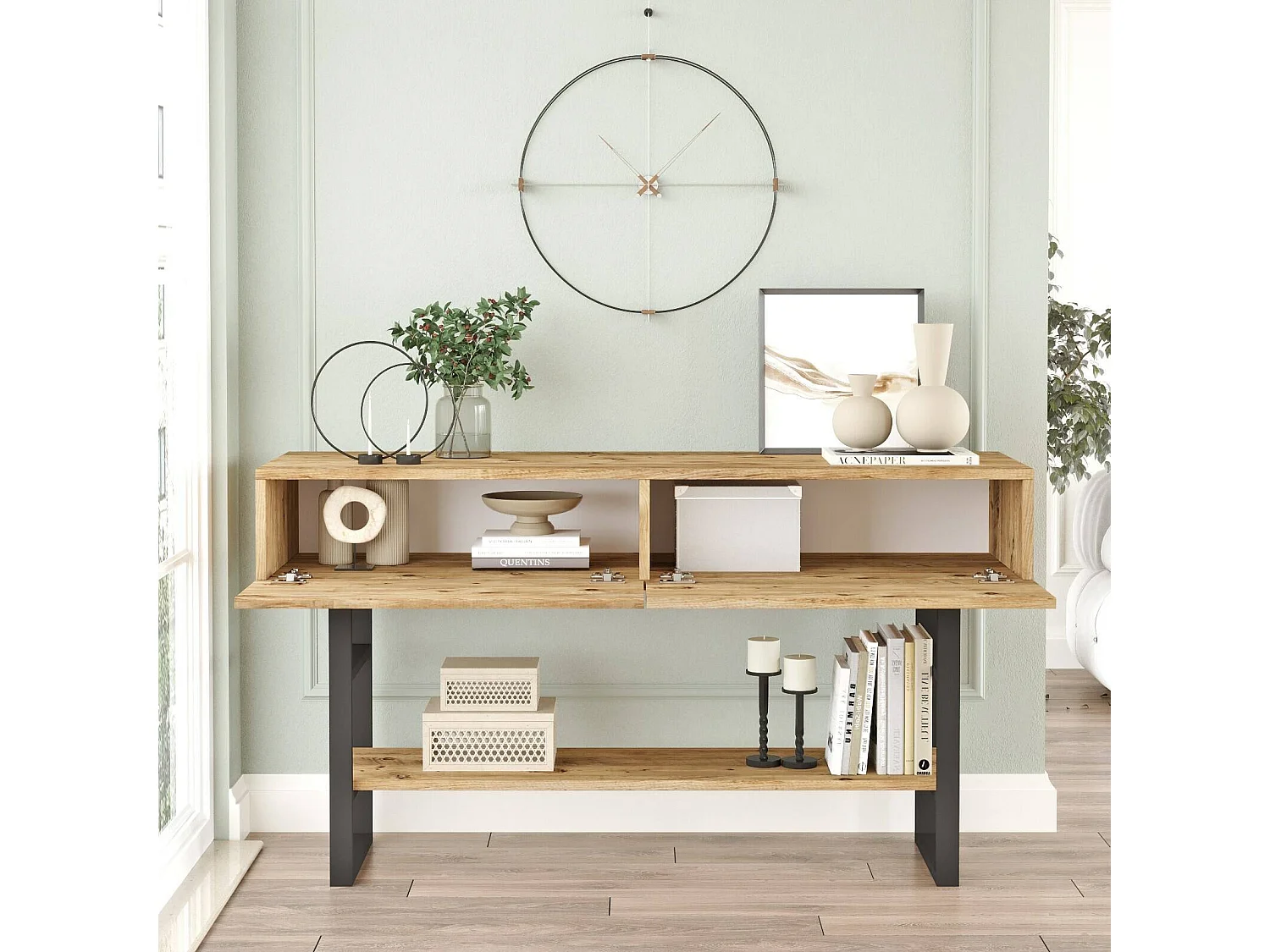 Kommode Dmarruocc, Wohnzimmerbuffet, Wohnzimmer-Sideboard, Moderne Küchen-Speisekammer, 139x43 h76 cm, Eiche