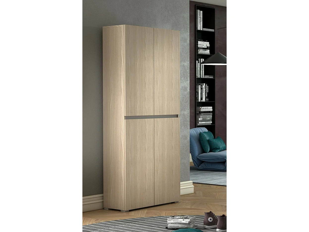 Grande armoire polyvalente Dbalestr, Étagère à chaussures avec étagères réglables, Meuble à chaussures avec 4 portes, 100% Made in Italy, 80x37h195 cm, Olmo