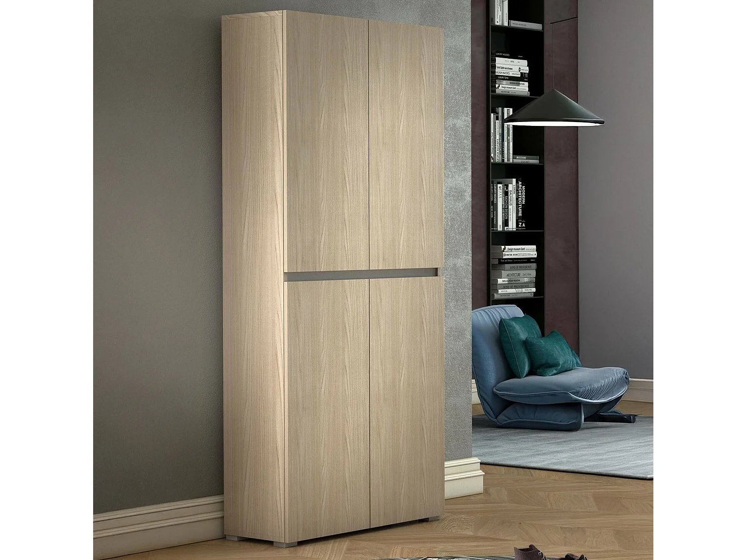 Armadio Multiuso Grande Arro, 7 Ripiani Made in Italy, 37x195h cm Marrone Olmo