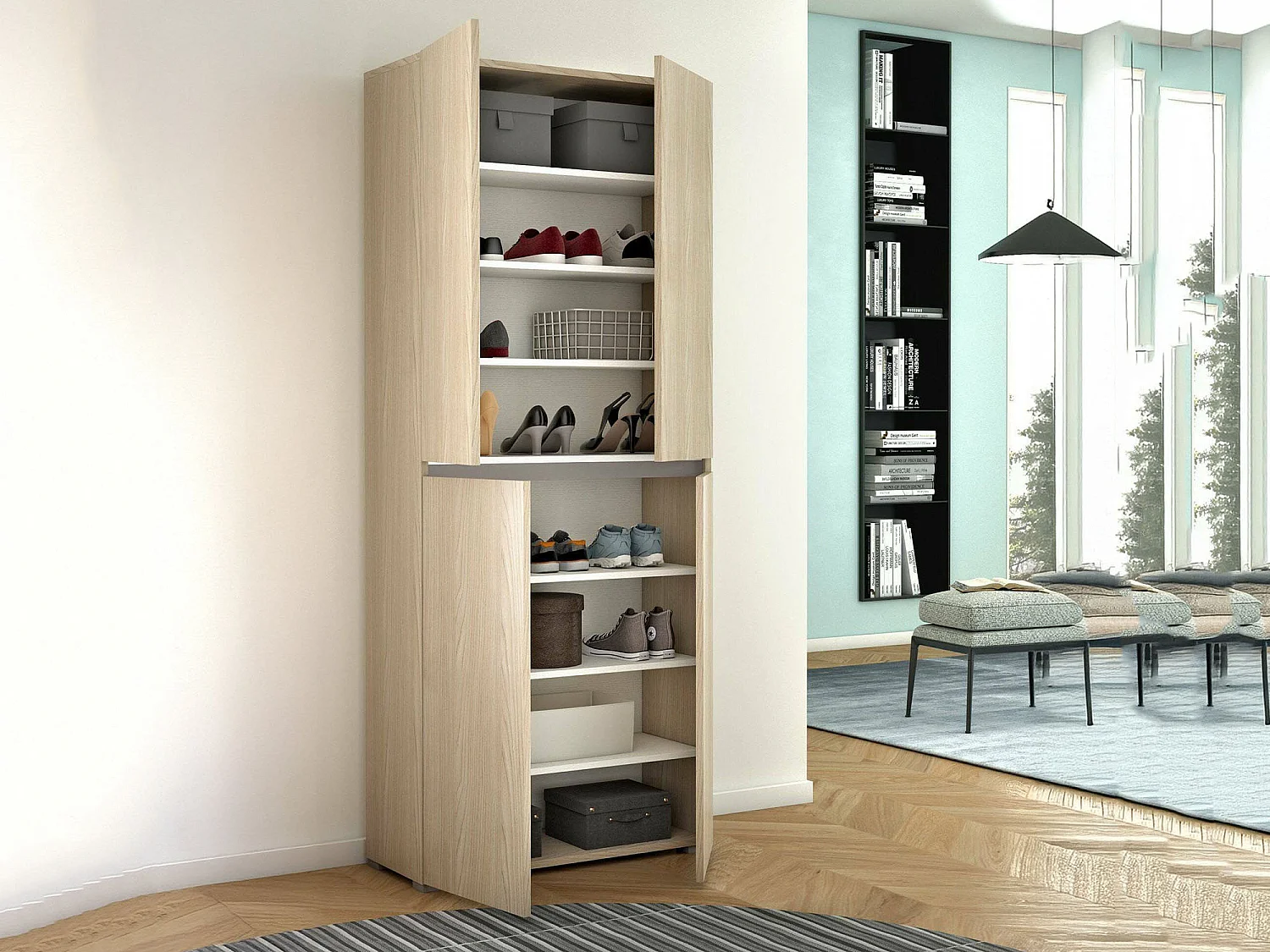 Armadio Multiuso Grande Arro, 7 Ripiani Made in Italy, 37x195h cm Marrone Olmo