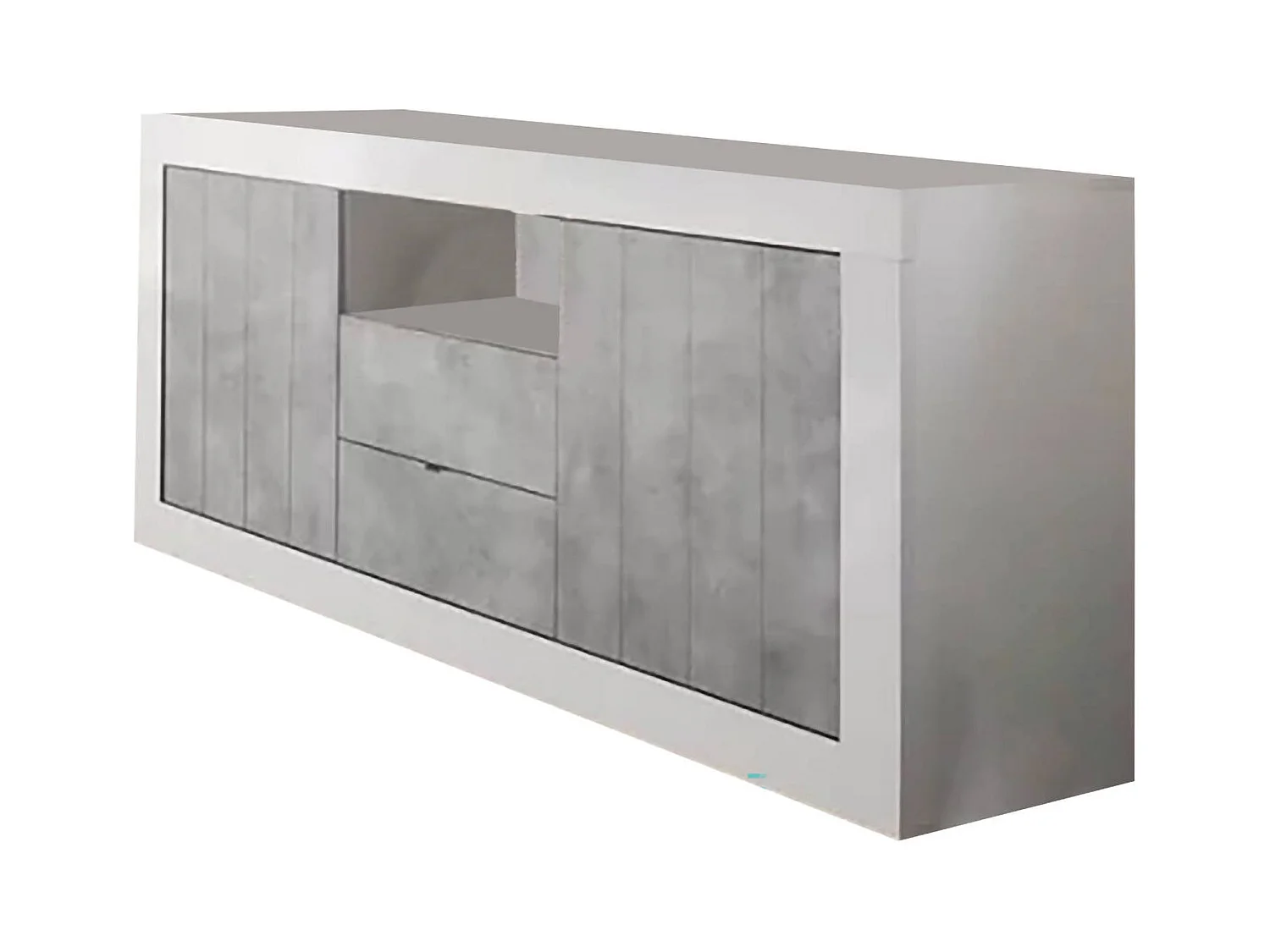Ddaniel dressoir, Woonkamerbuffet, Woonkamerdressoir, Keukenkast, Made in Italy, 184x42 h86 cm, Glanzend wit en cement