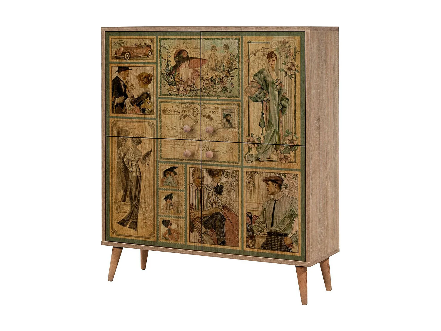 Dmora - Credenza Agyemang, 95x36 h111 cm, Quercia e Multicolore