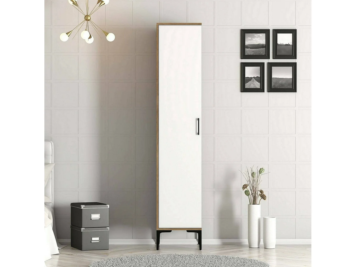 Dmora - Armadio multiuso 1 anta Giusta, 40x201h48 cm, Noce e Bianco