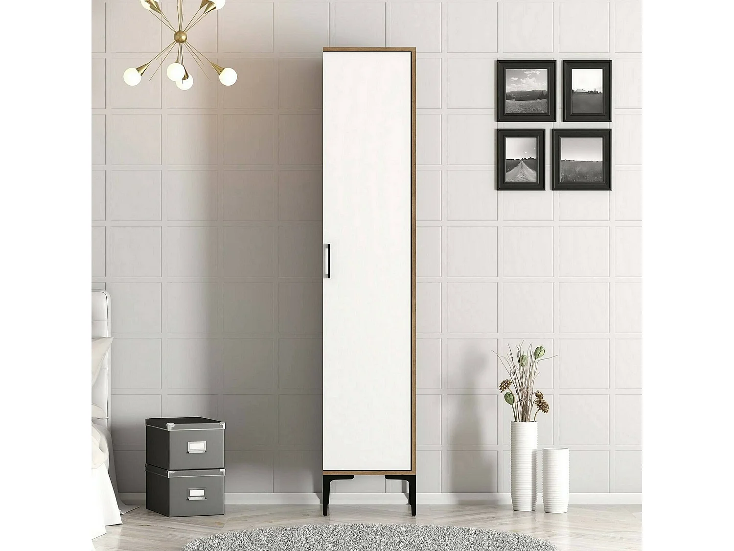 Dmora - Armadio multiuso 1 anta Giusta, 40x201h48 cm, Noce e Bianco