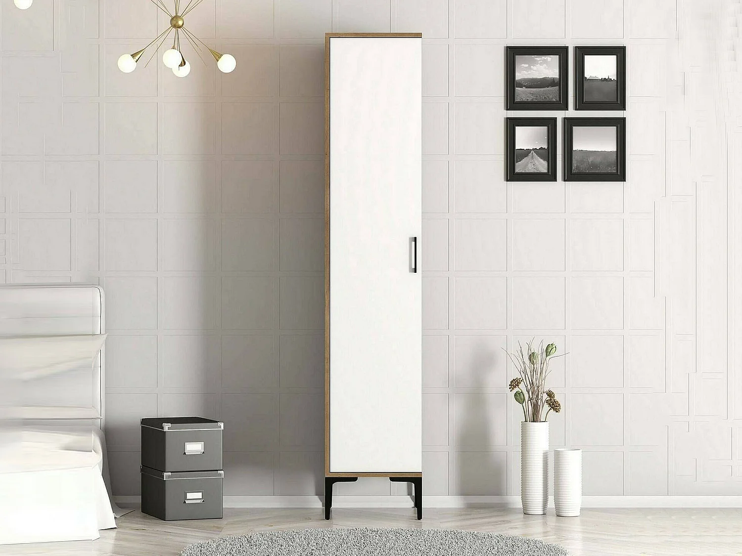 Armoire polyvalente 1 porte Dnuytinc, Meubles multifonctionnels, Casier à chaussures, Support à chaussures pour armoire, 40x201h48 cm, Noyer et Blanc
