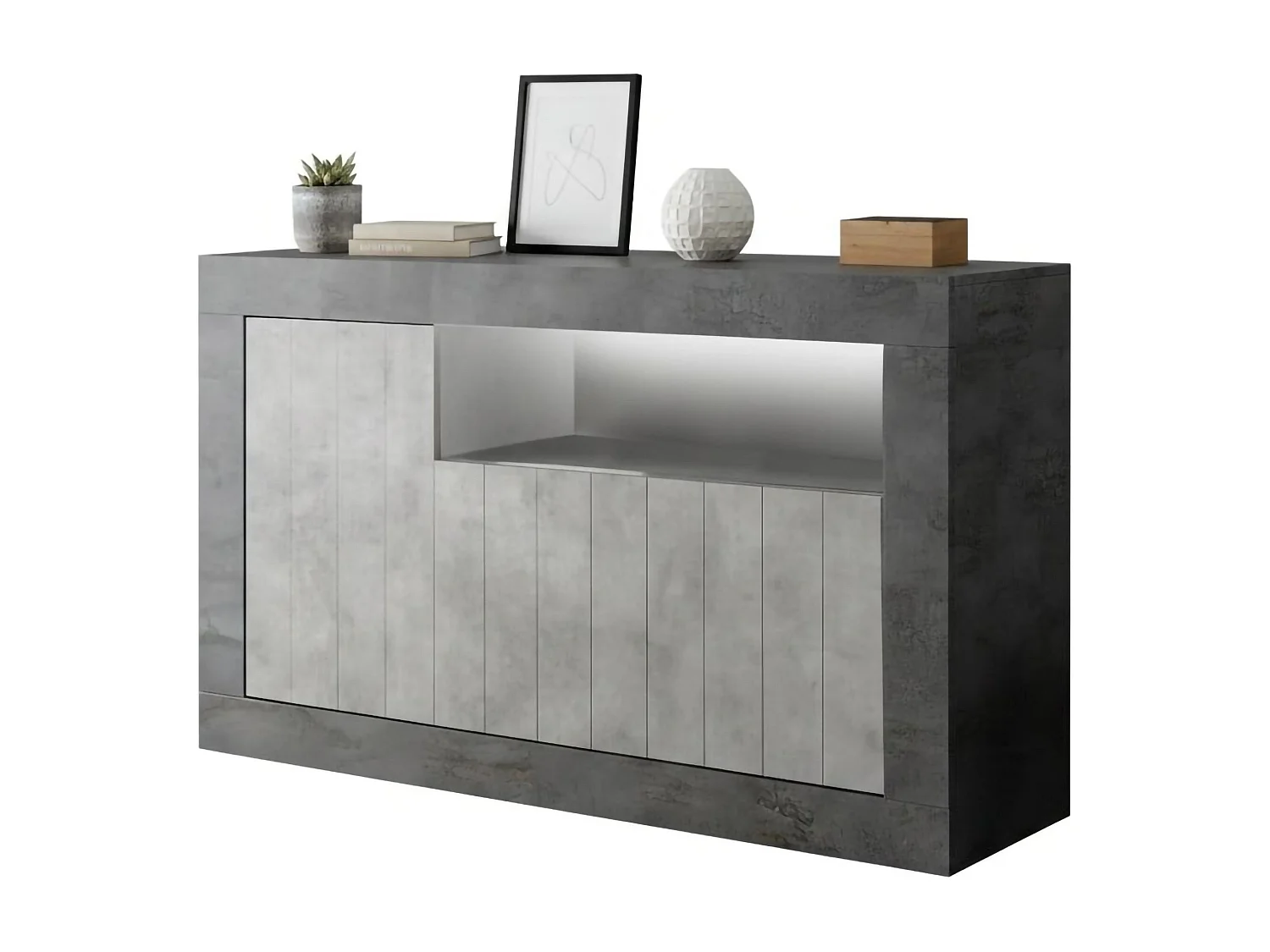 Buffet Diguodal, Buffet du salon, Commode de salon, Garde-manger de cuisine, Made in Italy, 138x42 h86 cm, Ardoise et Ciment