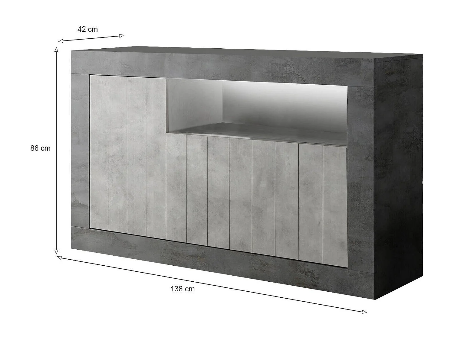 Buffet Diguodal, Buffet du salon, Commode de salon, Garde-manger de cuisine, Made in Italy, 138x42 h86 cm, Ardoise et Ciment