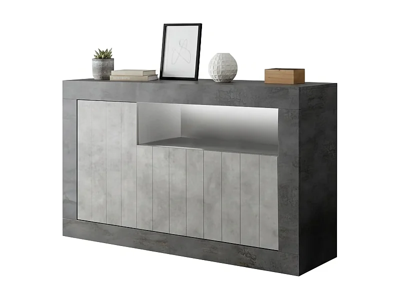 Buffet Diguodal, Buffet du salon, Commode de salon, Garde-manger de cuisine, Made in Italy, 138x42 h86 cm, Ardoise et Ciment