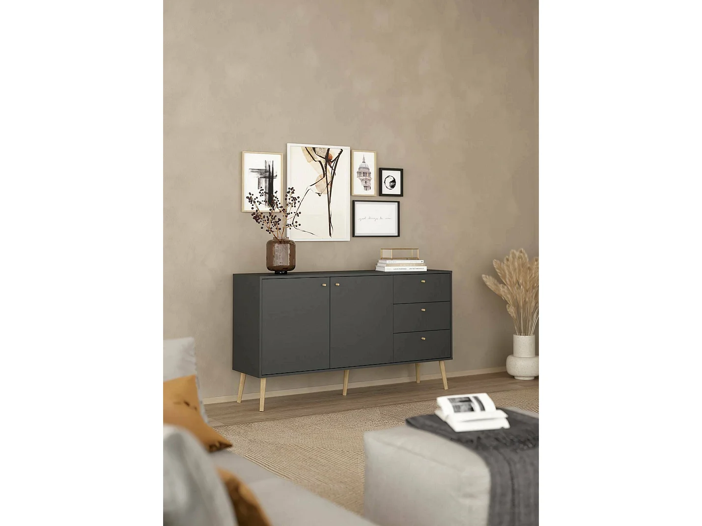 Buffet Dsann, Buffet du salon, Commode de salon, Garde-manger de cuisine, 147x39 h82 cm, Gris