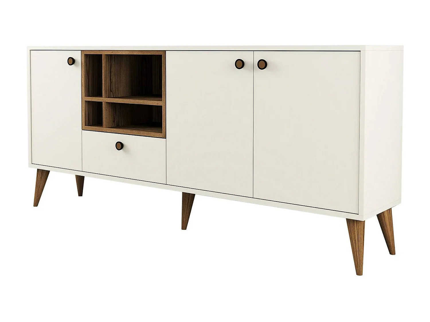 Kommode Dmariniell, Wohnzimmerbuffet, Wohnzimmer-Sideboard, Moderne Küchen-Speisekammer, 180x35 h81 cm, Creme