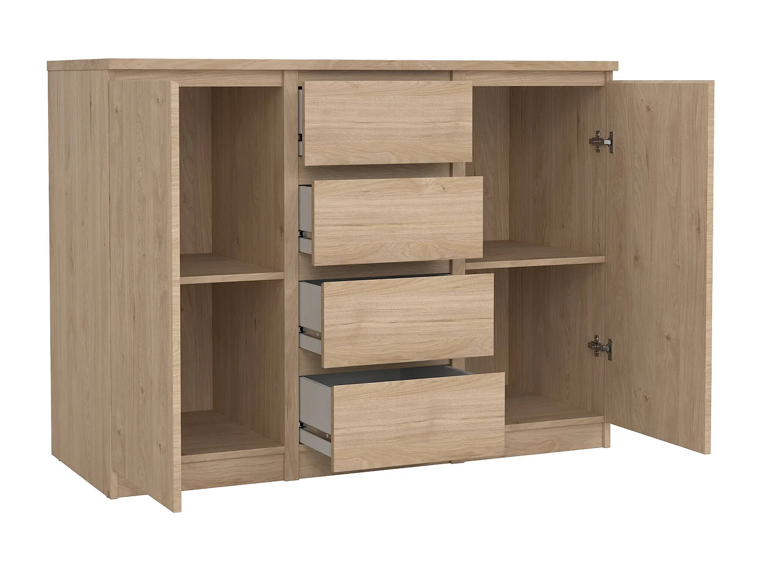 Buffet Dsalmas, Buffet du salon, Commode de salon, Garde-manger de cuisine, 121x50 h91 cm, Chêne clair