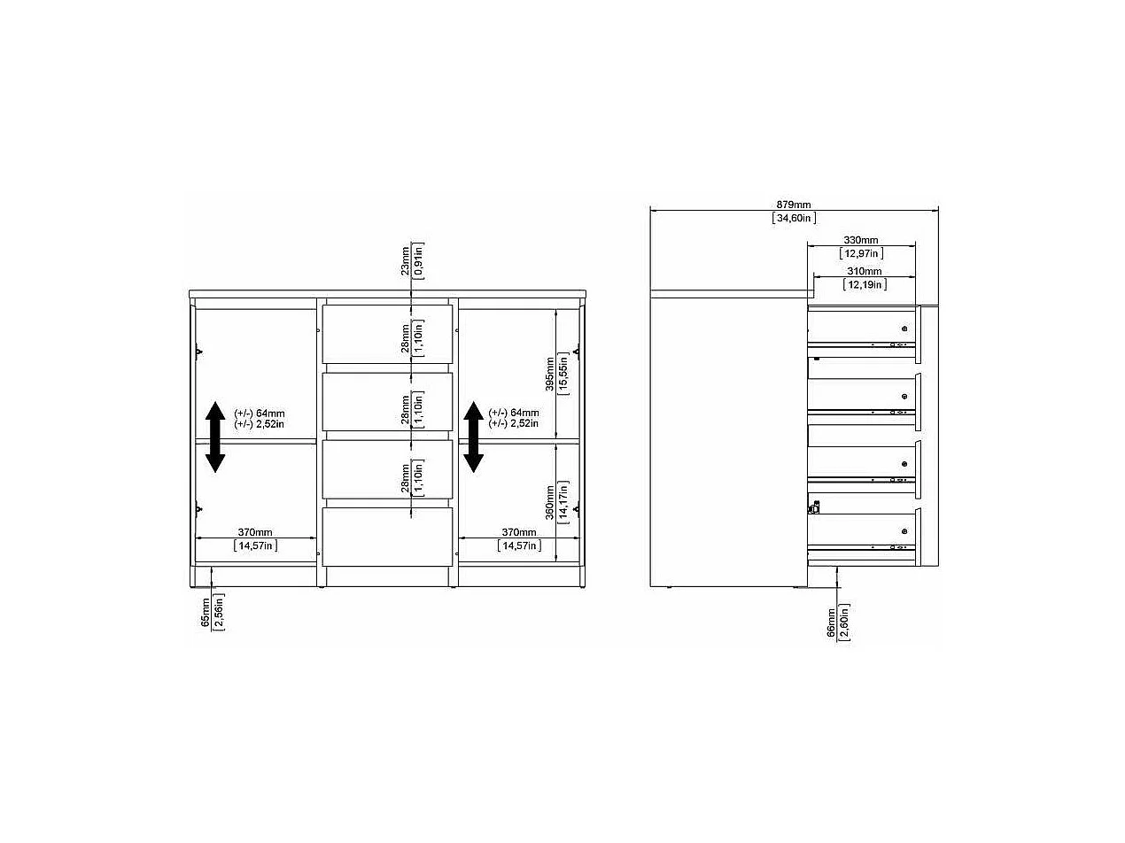 Buffet Dsalmas, Buffet du salon, Commode de salon, Garde-manger de cuisine, 121x50 h91 cm, Chêne clair