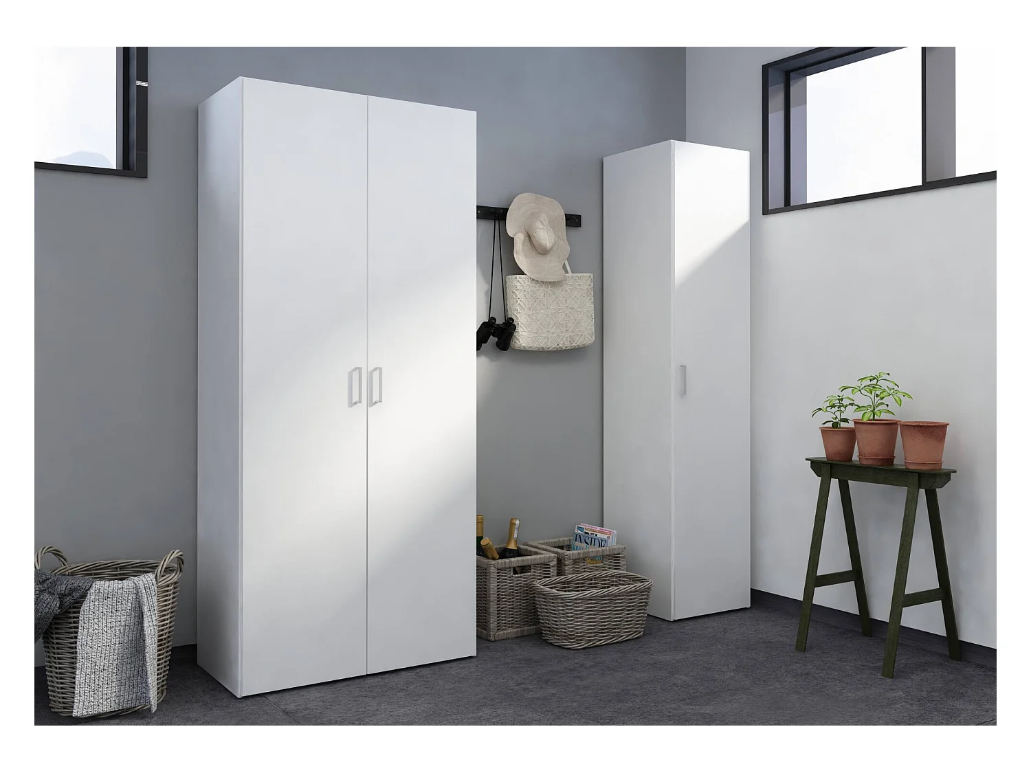Garde-robe 2 portes Dscurt, Meubles de chambre, Penderie de plain-pied, Placard à vêtements, 77x49 h175 cm, Blanc