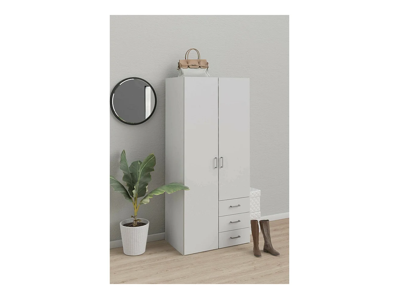 Garde-robe 2 portes Dscurt, Meubles de chambre, Penderie de plain-pied, Placard à vêtements, 77x49 h175 cm, Blanc