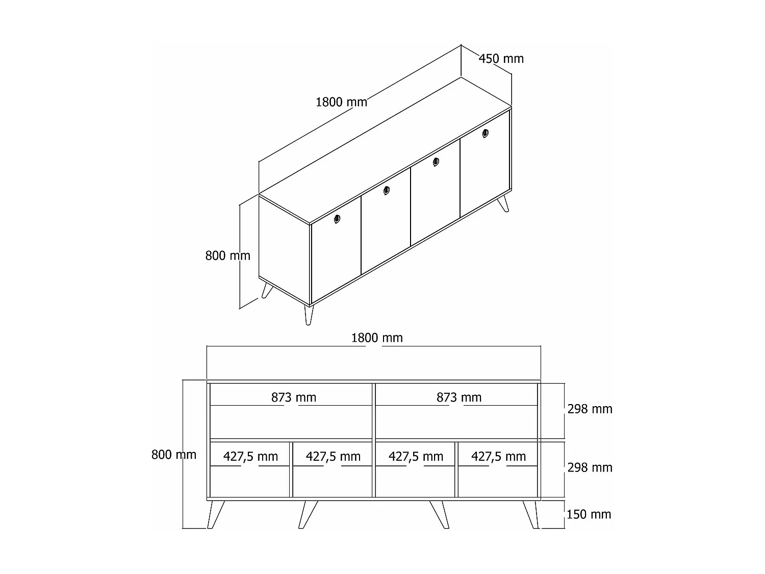 Kommode Dmutarell, Wohnzimmerbuffet, Wohnzimmer-Sideboard, Moderne Küchen-Speisekammer, 180x45 h80 cm, Nussbaum