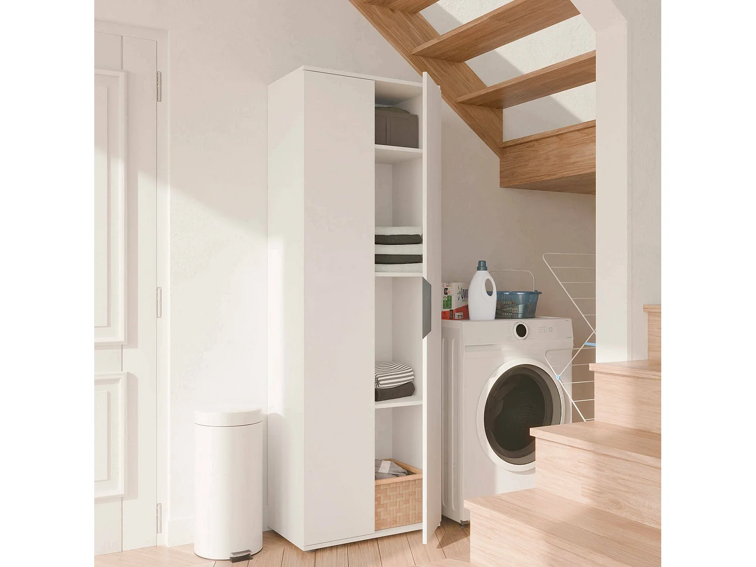 Armoire polyvalente à 2 portes Dgoessilin, Meubles multifonctionnels, Casier à chaussures, Support à chaussures pour armoire, 61x35 h180 cm, Blanc mat