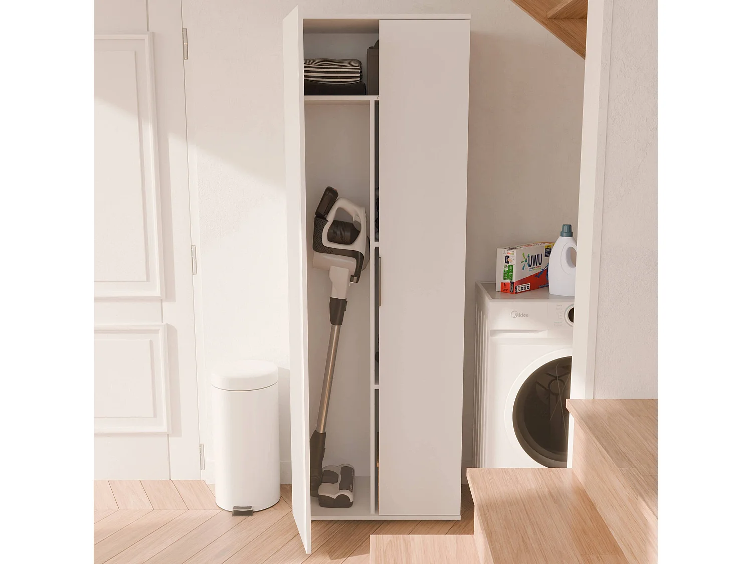 Armoire polyvalente à 2 portes Dgoessilin, Meubles multifonctionnels, Casier à chaussures, Support à chaussures pour armoire, 61x35 h180 cm, Blanc mat
