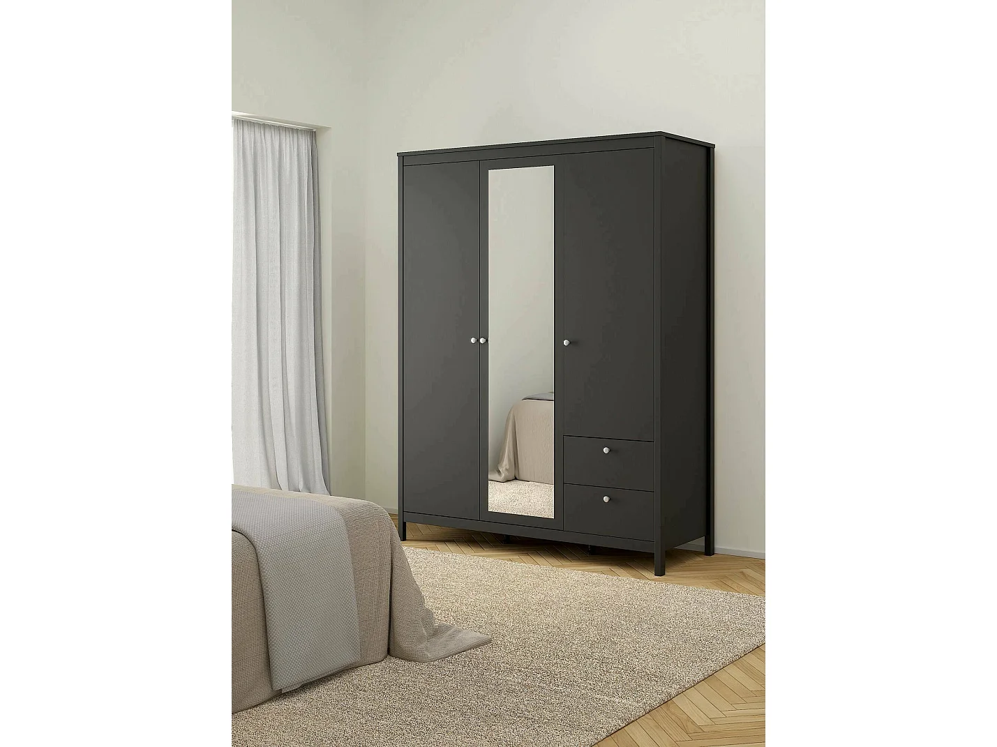 Kommode Dsaracc, Wohnzimmerbuffet, Wohnzimmer-Sideboard, Moderne Küchen-Speisekammer, 151x38 h80 cm, Schwarz