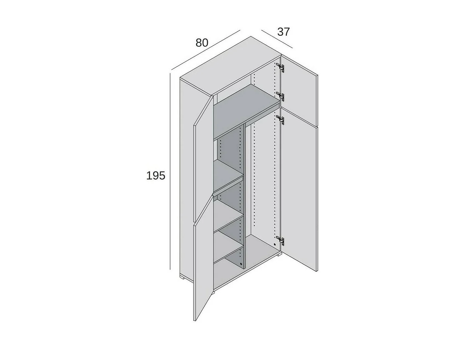 Dbandinell grote multifunctionele kledingkast, Multifunctionele kast met 4 deuren, Schoenenkast, Ruimtebesparende kledingkast, 100% Made in Italy, 80x37h195 cm, Wit