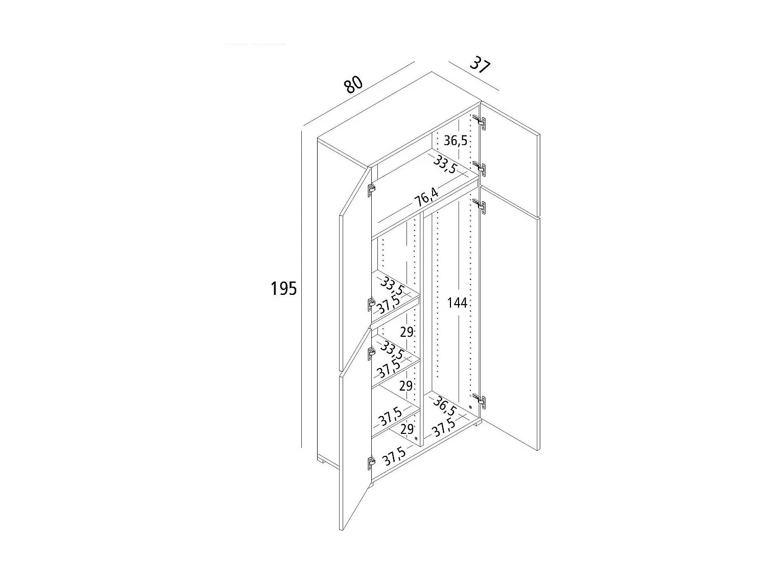 Armário multiusos grande Dbandinell, Armário multiusos com 4 portas, Sapateira, Armário que poupa espaço, 100% Fabricado em Itália, 80x37h195 cm, Branco