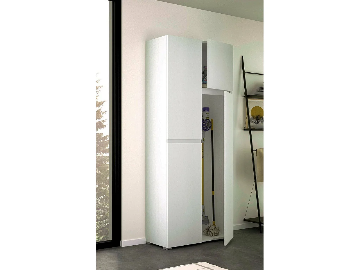 Armário multiusos grande Dbandinell, Armário multiusos com 4 portas, Sapateira, Armário que poupa espaço, 100% Fabricado em Itália, 80x37h195 cm, Branco