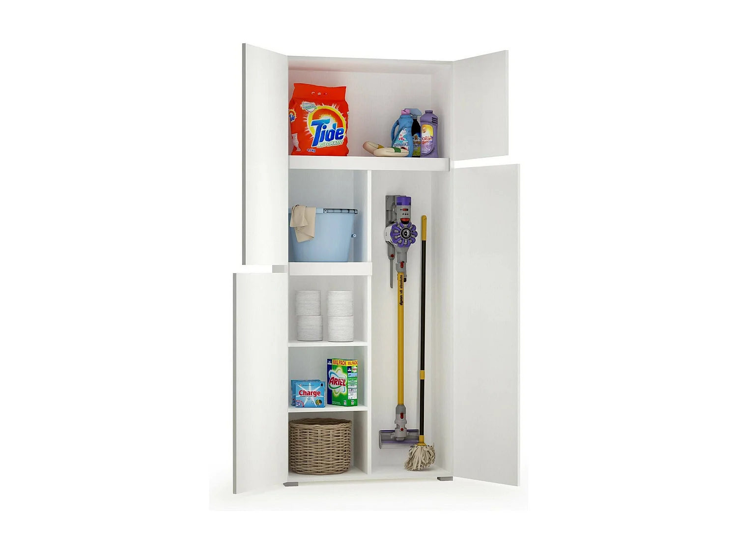 Armário multiusos grande Dbandinell, Armário multiusos com 4 portas, Sapateira, Armário que poupa espaço, 100% Fabricado em Itália, 80x37h195 cm, Branco