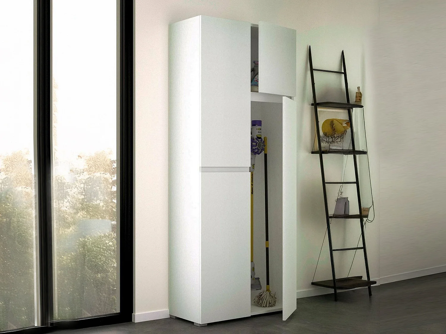 Armário multiusos grande Dbandinell, Armário multiusos com 4 portas, Sapateira, Armário que poupa espaço, 100% Fabricado em Itália, 80x37h195 cm, Branco