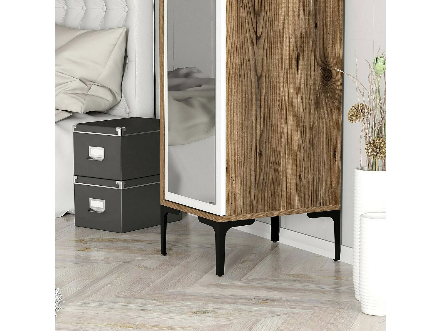 Armoire polyvalente 1 porte Dabadi, Élément mural de salle de bain, Armoire haute multifonctionnelle, Meuble polyvalente, 40x201h48 cm, Noyer et Blanc