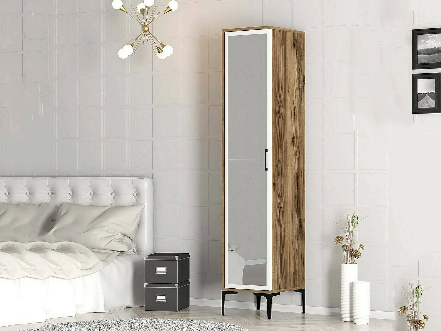 Armadio Multiuso 1 Anta Asfodelo, Appendiabiti, 48x201h cm Bianco