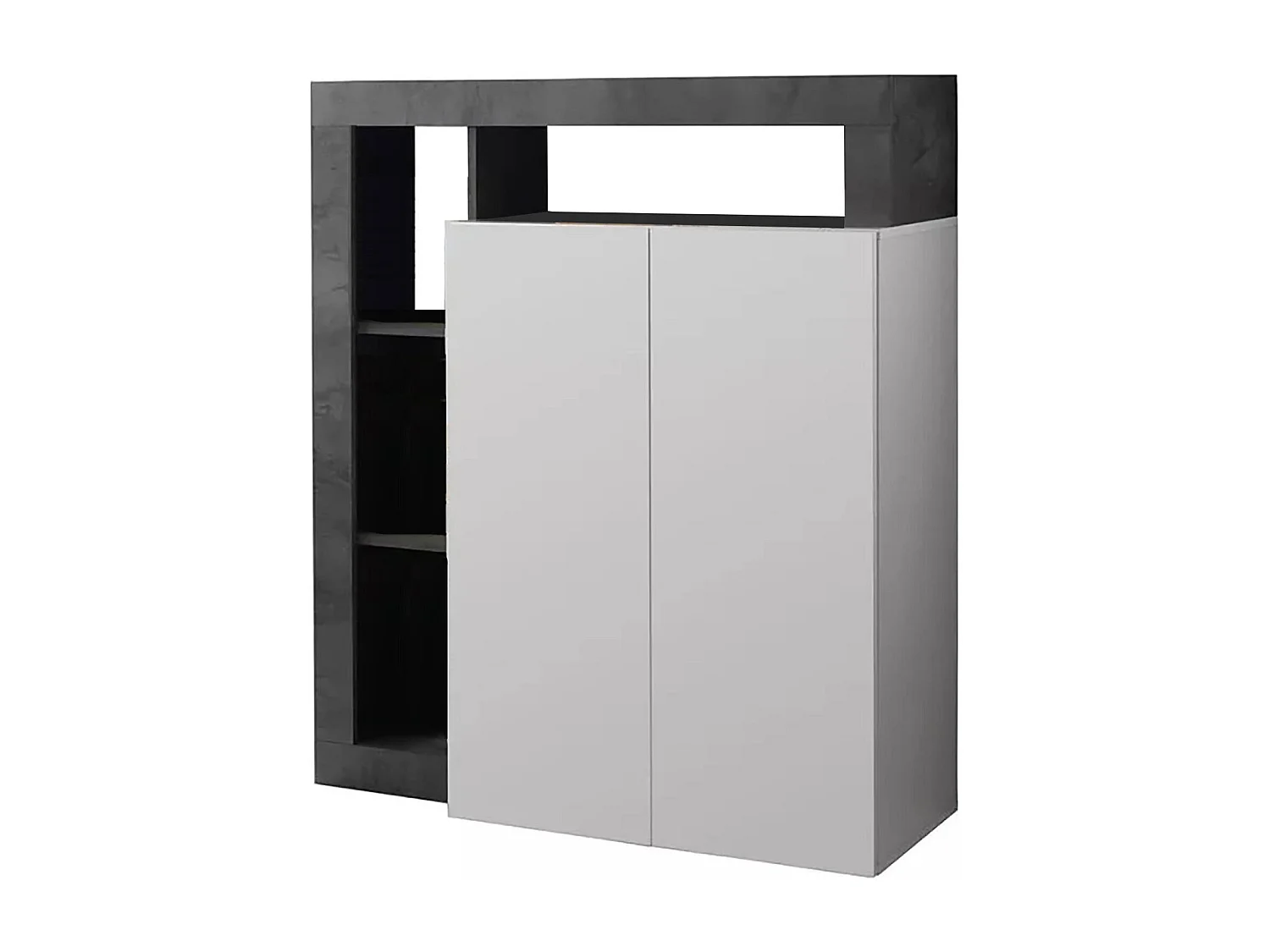 Dsmar Dressoir, Woonkamerbuffet, Woonkamerdressoir, Keukenkast, Made in Italy, 108x42 h127 cm, Glanzend wit en Leisteen
