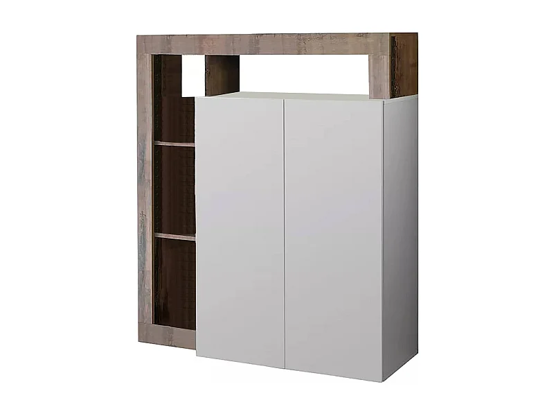 Kommode Dsmar, Wohnzimmerbuffet, Wohnzimmer-Sideboard, Moderne Küchen-Speisekammer, Made in Italy, 108x42 h127 cm, Glänzendes Weiß und Akazie