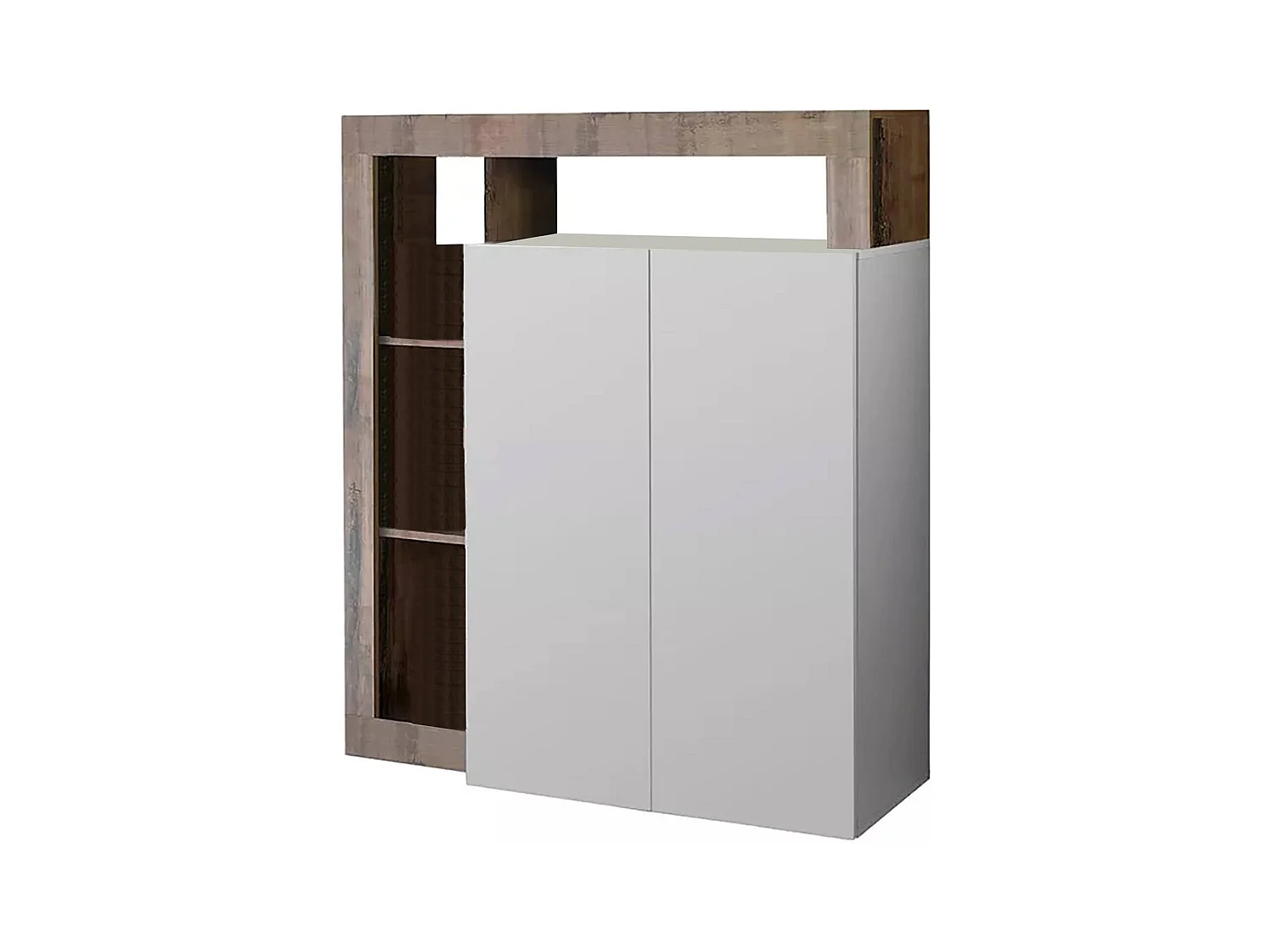 Dsmar dressoir, Woonkamerbuffet, Woonkamerdressoir, Keukenkast, Made in Italy, 108x42 h127 cm, Glanzend wit en Acacia