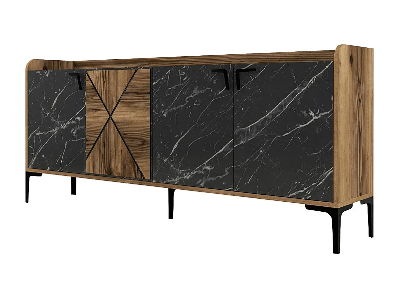 Kommode Dkoulibal, Wohnzimmerbuffet, Wohnzimmer-Sideboard, Moderne Küchen-Speisekammer, 180x35 h79 cm, Walnuss und Schwarz