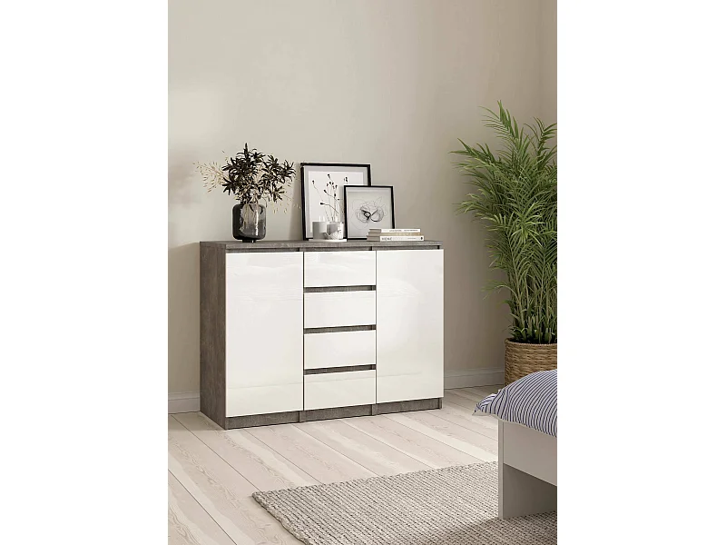 Aparador Dsalmas, Bufé de salón, Aparador de salón, Despensa de cocina, 121x50 h91 cm, Cemento y Blanco