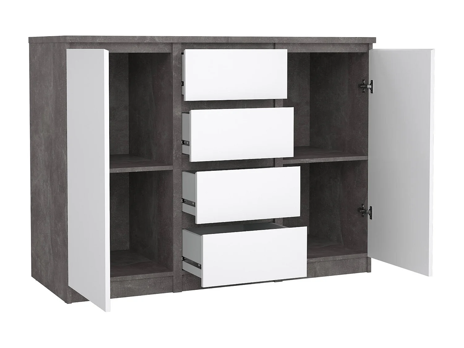 Buffet Dsalmas, Buffet du salon, Commode de salon, Garde-manger de cuisine, 121x50 h91 cm, Ciment et blanc