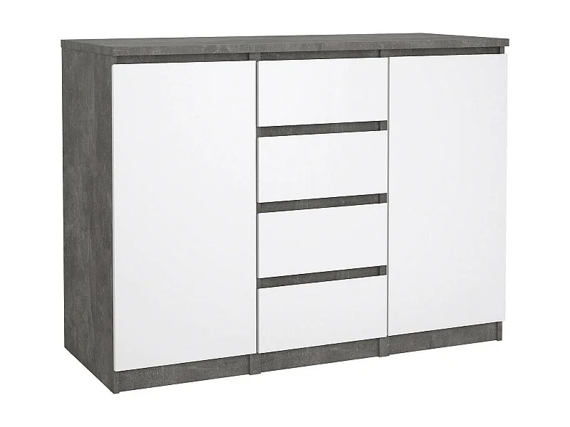 Dsalmas dressoir, Woonkamerbuffet, Woonkamerdressoir, Keukenkast, 121x50 h91 cm, Cement en Wit